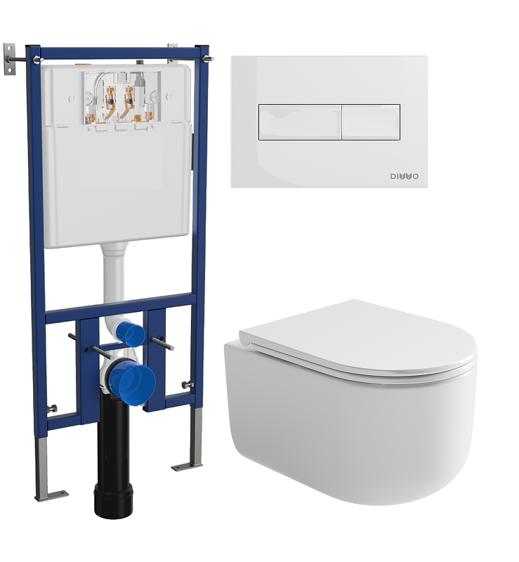 Комплект унитаза DIWO Ceramicanova Ulma Rimless CN4006 с сиденьем с инсталляцией DIWO 4501 с клавишей смыва цвет Глянцевый белый