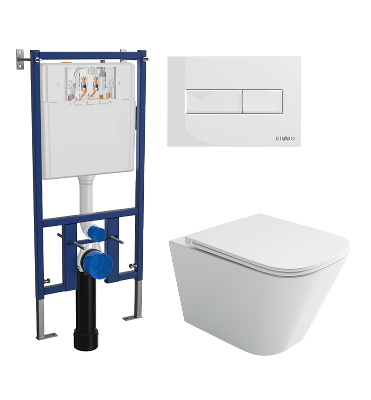 Комплект унитаза DIWO Ceramicanova Union CN4009T с сиденьем с инсталляцией DIWO 4501 с клавишей смыва цвет Глянцевый белый