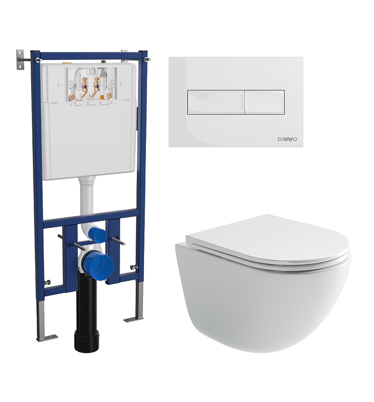 Комплект унитаза DIWO Ceramicanova Vogue CN4008T с сиденьем с инсталляцией DIWO 4501 с клавишей смыва цвет Глянцевый белый