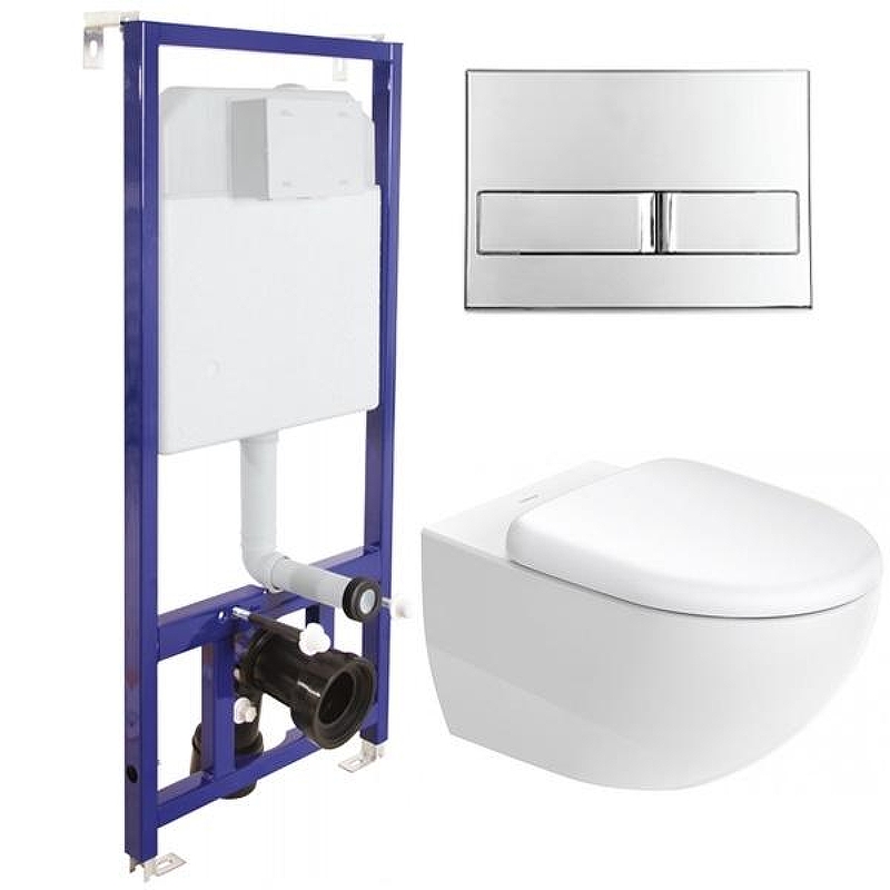 Комплект унитаза Duravit Architec 45720900A1 с инсталляцией Berges Novum L3 040213 с сиденьем Микролифт и клавишей смыва Хром