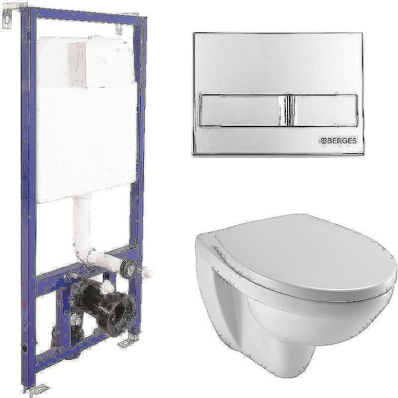 Комплект унитаза Jacob Delafon Patio EDV102-00+E70021-00 с инсталляцией Berges Novum L3 040213 с сиденьем Микролифт и клавишей смыва Хром