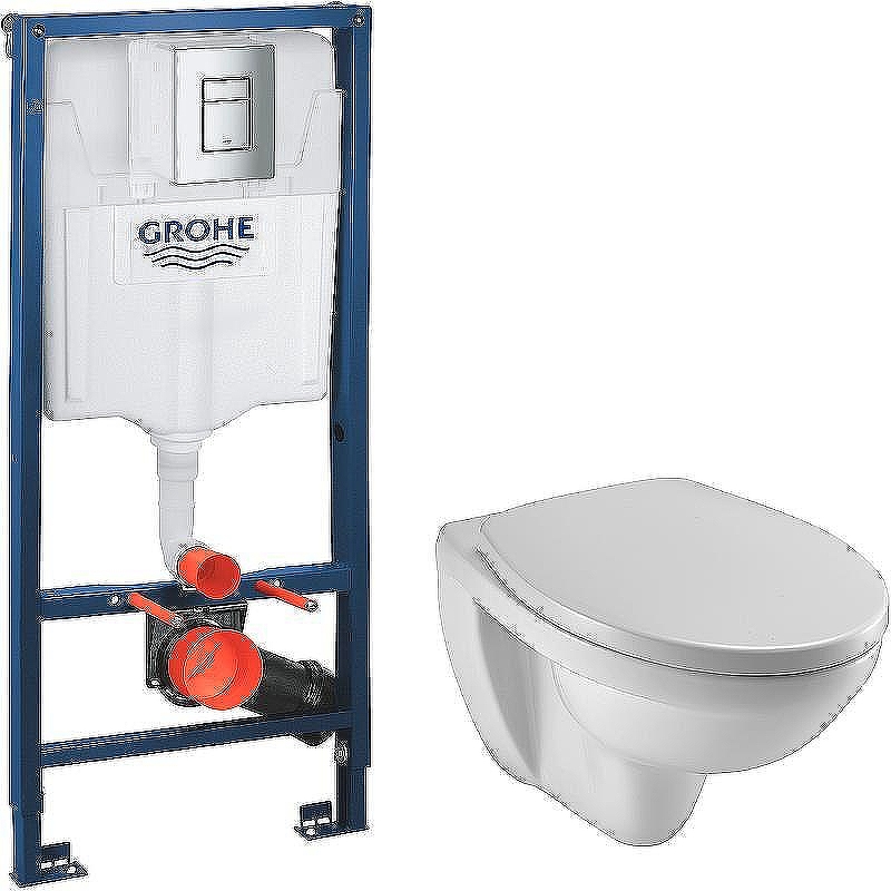 Комплект унитаза Jacob Delafon Patio EDV102-00+E70021-00 с инсталляцией Grohe Rapid SL 38772001 с сиденьем Микролифт и клавишей смыва Хром