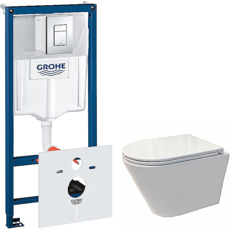 Комплект унитаза Koller Pool Orion OR-0515-RW с инсталляцией Grohe Rapid SL 38775001 с сиденьем Микролифт и клавишей смыва Хром
