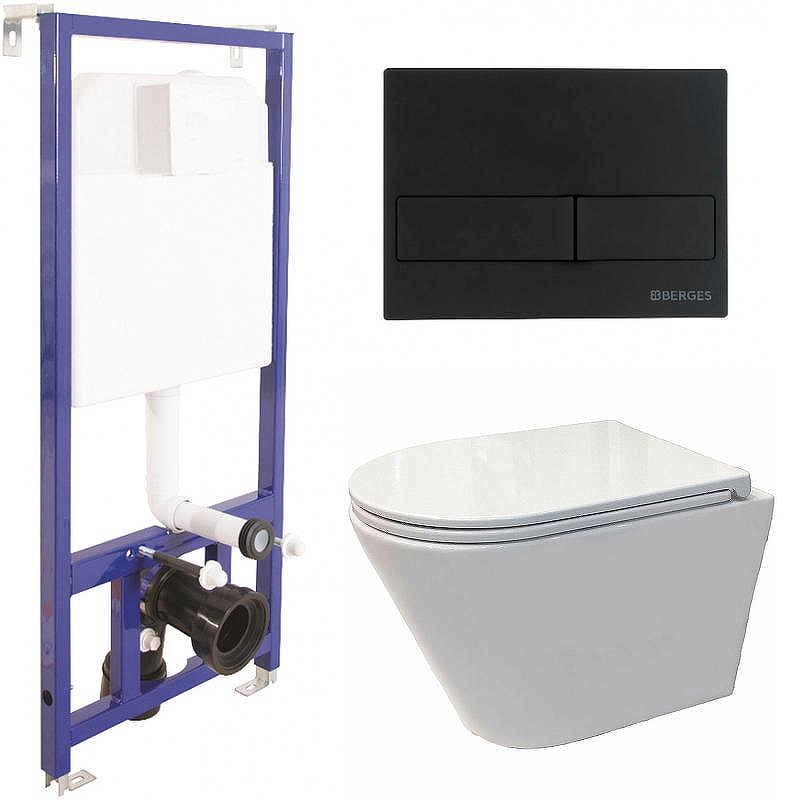 Комплект унитаза Koller Pool Orion OR-0515-RW с инсталляцией Berges Wasserhaus Novum L5 040215 с сиденьем Микролифт и Черной матовой клавишей смыва