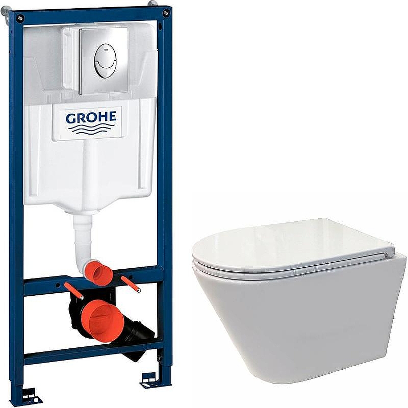 Комплект унитаза Koller Pool Orion OR-0515-RW с инсталляцией Grohe Rapid SL 38721001 с сиденьем Микролифт и клавишей смыва Хром