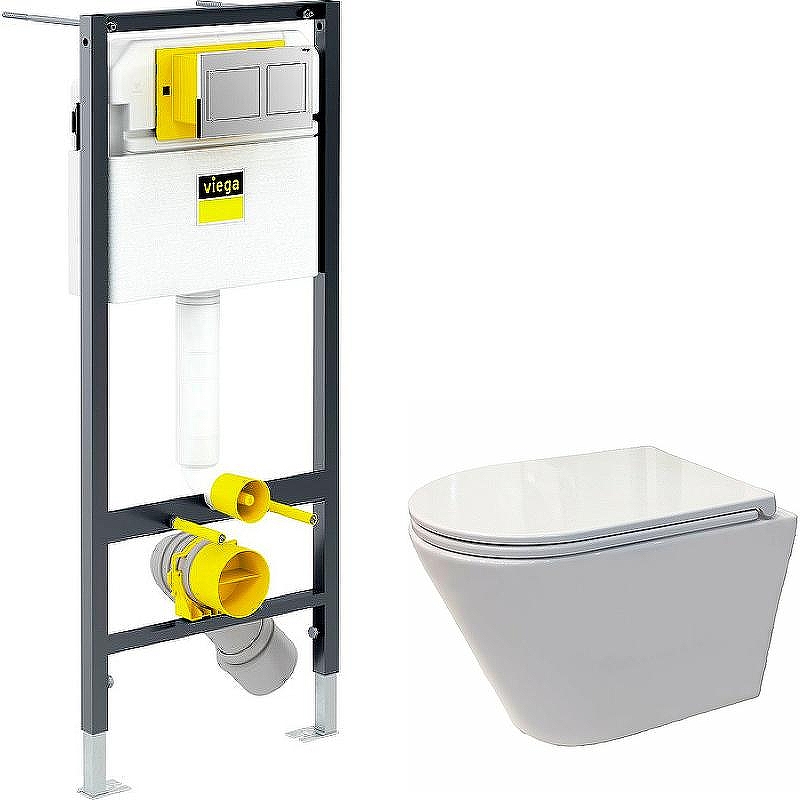 Комплект унитаза Koller Pool Orion OR-0515-RW с инсталляцией Viega Prevista Dry 8524.14 792596 с сиденьем Микролифт и клавишей смыва Хром