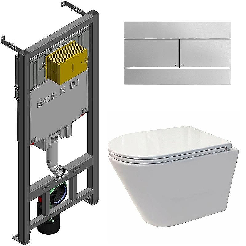Комплект унитаза Koller Pool Orion OR-0515-RW с сиденьем Микролифт и инсталляцией Jacob Delafon E29025-NF+E4316-CP с клавишей смыва Хром