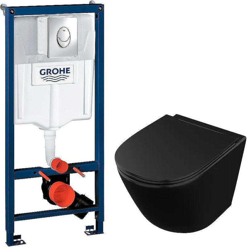 Комплект унитаза Owl 1975 Vind Cirkel-H OWLT190305 с инсталляцией Grohe Rapid SL 38721001 с сиденьем Микролифт и клавишей смыва Хром