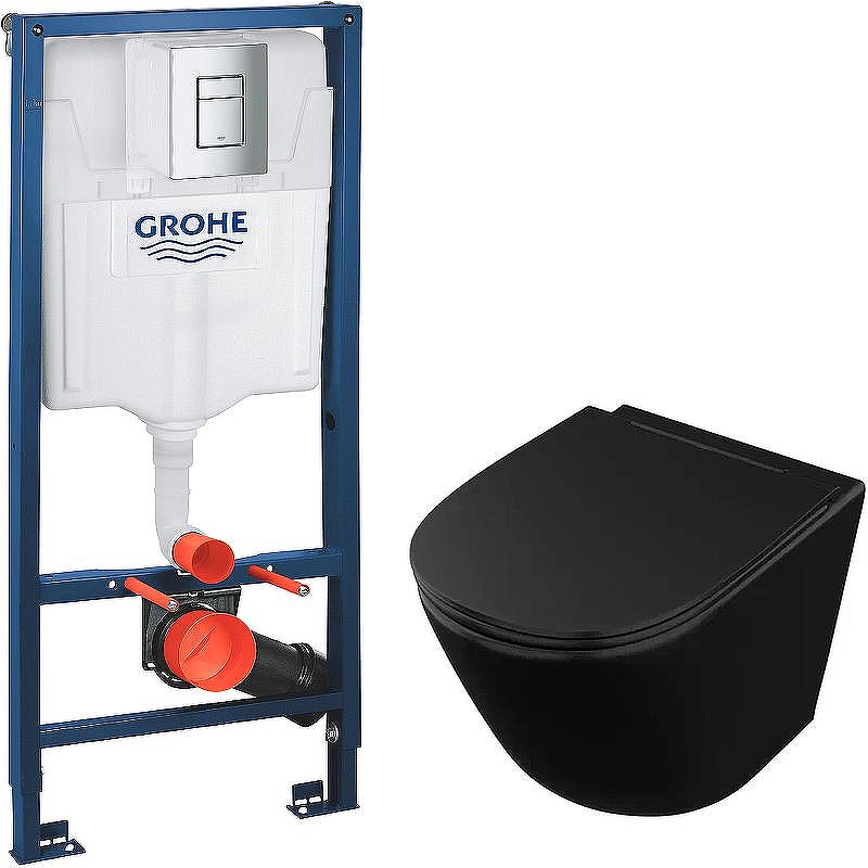 Комплект унитаза Owl 1975 Vind Cirkel-H OWLT190305 с инсталляцией Grohe Rapid SL 38772001 с сиденьем Микролифт и клавишей смыва Хром