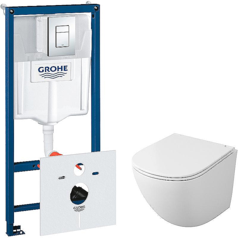 Комплект унитаза Owl 1975 Vind Cirkel-H TOWLT190302 с инсталляцией Grohe Rapid SL 38775001 с сиденьем Микролифт и клавишей смыва Хром