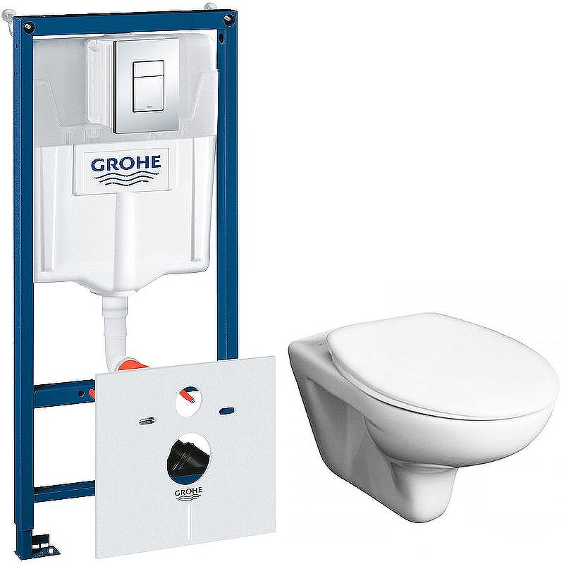 Комплект унитаза Roca Mateo 346200000+ZRU9302815 с инсталляцией Grohe Rapid SL 38775001 с сиденьем и клавишей смыва Хром