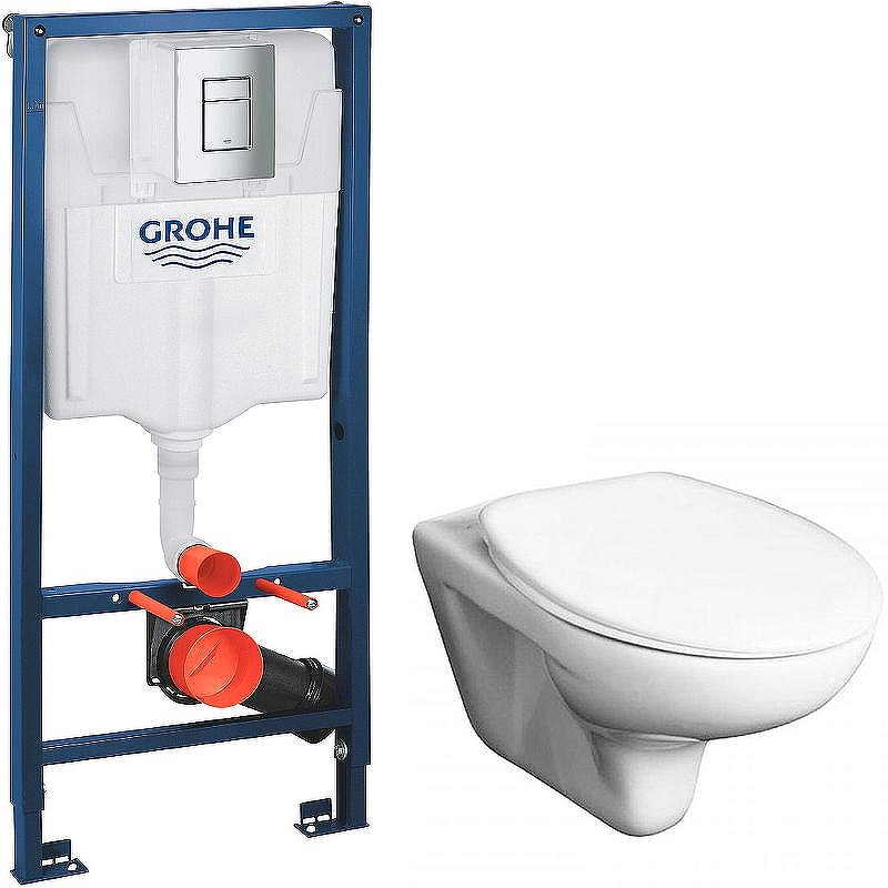 Комплект унитаза Roca Mateo 346200000+ZRU9302815 с инсталляцией Grohe Rapid SL 38772001 с сиденьем и клавишей смыва Хром