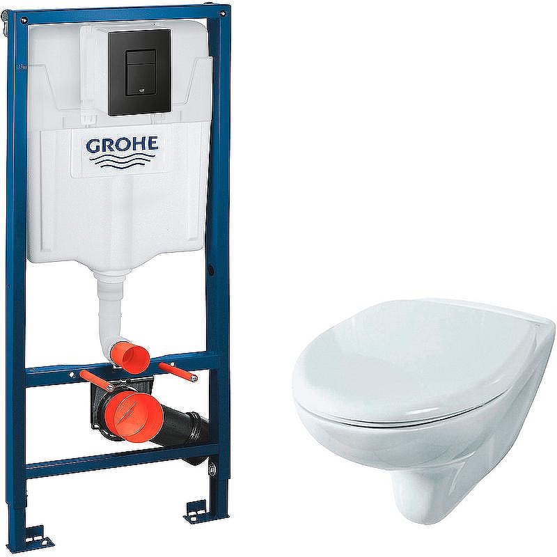 Комплект унитаза Rosa Элеганс Люкс Вн УнБ32 4620008195438 с инсталляцией Grohe Rapid SL 38811KF0 с сиденьем Микролифт и Черной матовой клавишей смыва