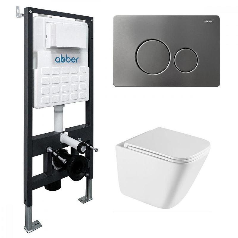 Комплект унитаза с инсталляцией Abber Rechteck AC1219TC-AC0105-AC0121NG цвет Белый с сиденьем Микролифт