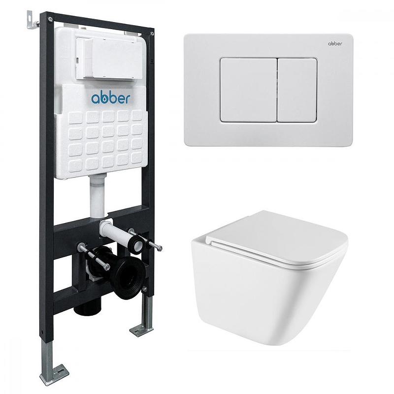 Комплект унитаза с инсталляцией Abber Rechteck AC1219TC-AC0105-AC0120MW цвет Белый с сиденьем Микролифт