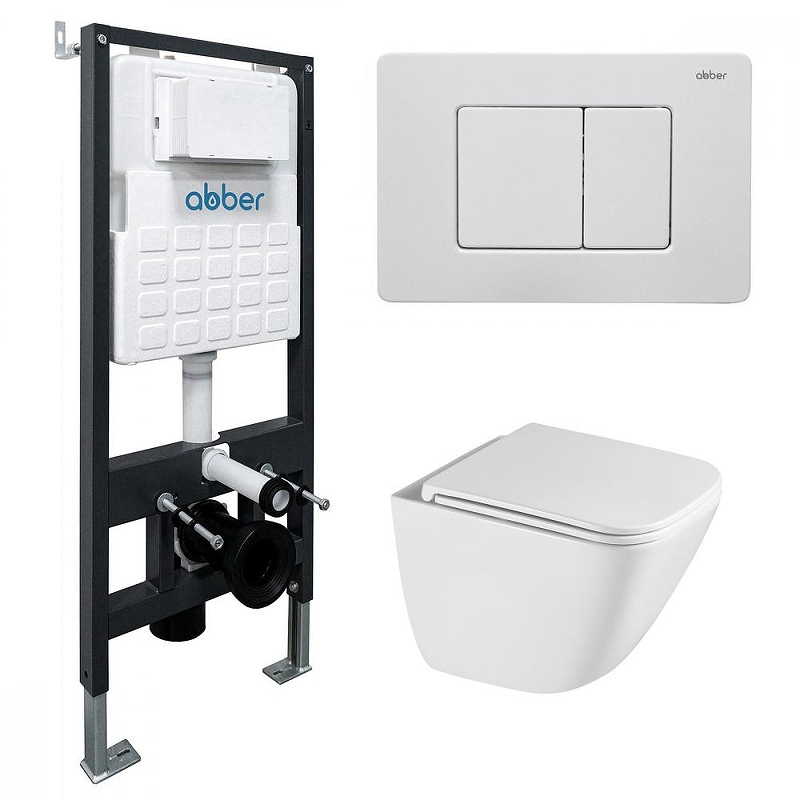 Комплект унитаза с инсталляцией Abber Rechteck AC1220TC-AC0105-AC0120MW цвет Белый с сиденьем Микролифт