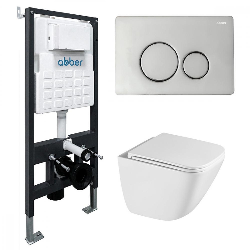 Комплект унитаза с инсталляцией Abber Rechteck AC1220TC-AC0105-AC0121 цвет Белый с сиденьем Микролифт