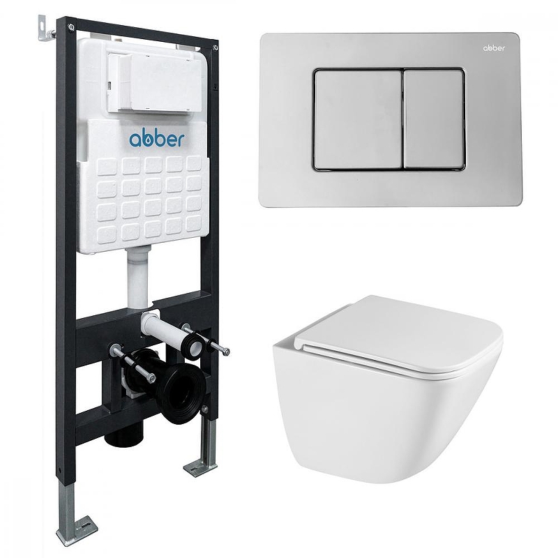 Комплект унитаза с инсталляцией Abber Rechteck AC1220TC-AC0105-AC0120 цвет Белый с сиденьем Микролифт