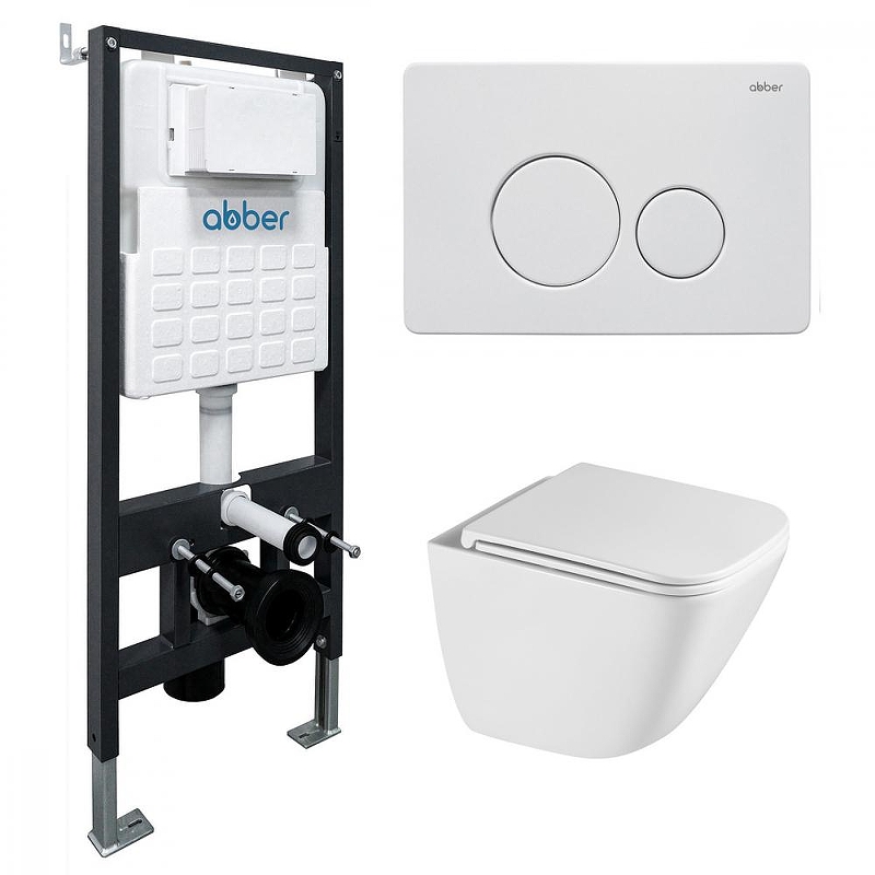 Комплект унитаза с инсталляцией Abber Rechteck AC1220TC-AC0105-AC0121MW цвет Белый с сиденьем Микролифт