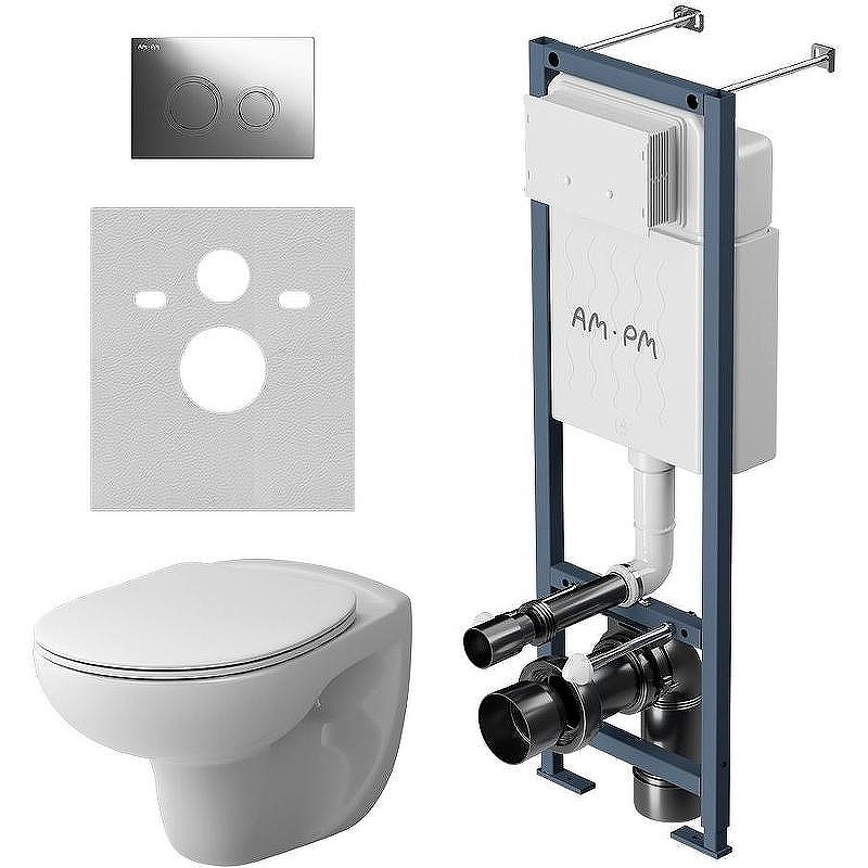 Комплект унитаза с инсталляцией AM.PM Willow IS110151.DX15C1700 с сиденьем Микролифт и клавишей смыва Хром глянцевый