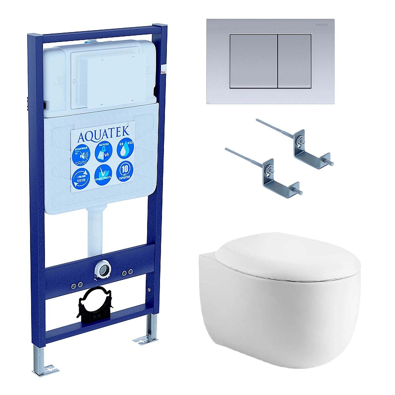 Комплект унитаза с инсталляцией Aquatek Set Aquatek Альтаир cm-011 4в1 с сиденьем Микролифт и клавишей смыва Хром матовый