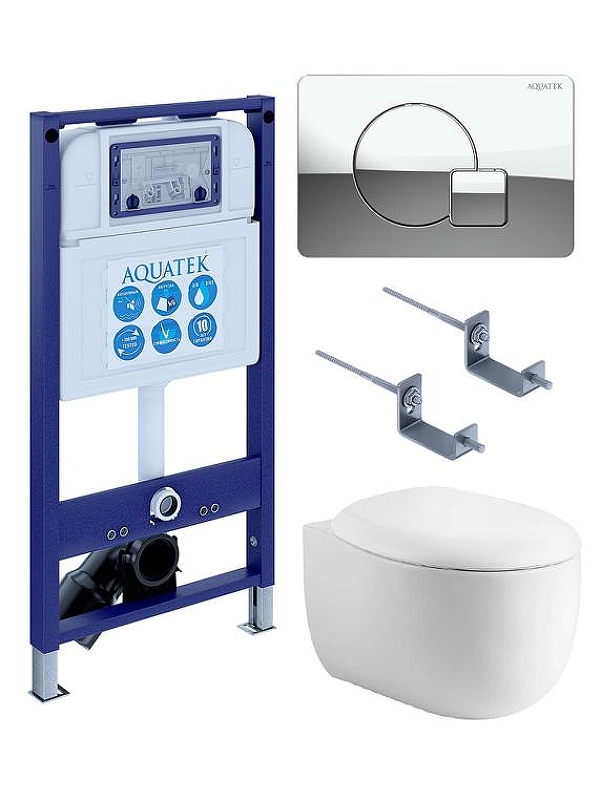 Комплект унитаза с инсталляцией Aquatek Set Aquatek Альтаир cm-067 4в1 цвет Белый с сиденьем Микролифт и клавишей смыва цвет Хром глянцевый