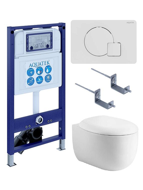 Комплект унитаза с инсталляцией Aquatek Set Aquatek Альтаир cm-066 4в1 цвет Белый с сиденьем Микролифт и клавишей смыва цвет Белый