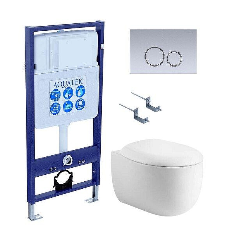 Комплект унитаза с инсталляцией Aquatek Set Aquatek Альтаир cm-019 4в1 с сиденьем Микролифт и клавишей смыва Хом матовый