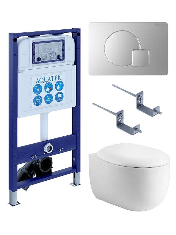 Комплект унитаза с инсталляцией Aquatek Set Aquatek Альтаир cm-068 4в1 цвет Белый с сиденьем Микролифт и клавишей смыва цвет Хром матовый