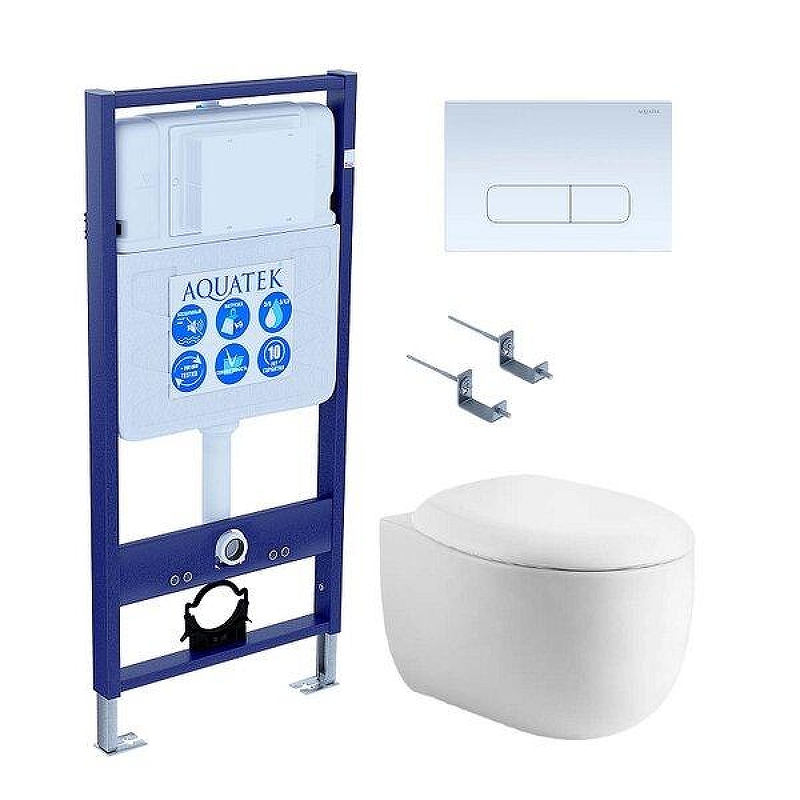 Комплект унитаза с инсталляцией Aquatek Set Aquatek Альтаир cm-013 4в1 с сиденьем Микролифт и Белой клавишей смыва