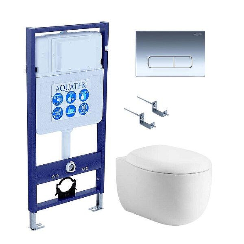 Комплект унитаза с инсталляцией Aquatek Set Aquatek Альтаир cm-016 4в1 с сиденьем Микролифт и клавишей смыва Хом глянцевый