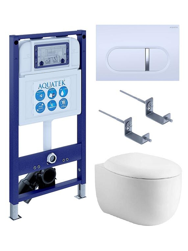 Комплект унитаза с инсталляцией Aquatek Set Aquatek Альтаир cm-042 4в1 цвет Белый с сиденьем Микролифт и клавишей смыва цвет Белый