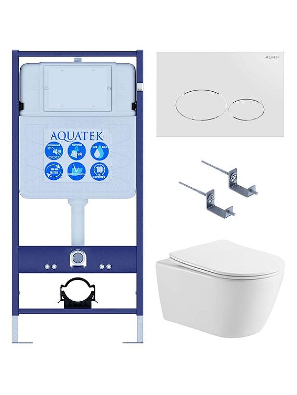 Комплект унитаза с инсталляцией Aquatek Set Aquatek Бетта-071 4в1 цвет Белый с сиденьем Микролифт и клавишей смыва цвет Белый глянцевый