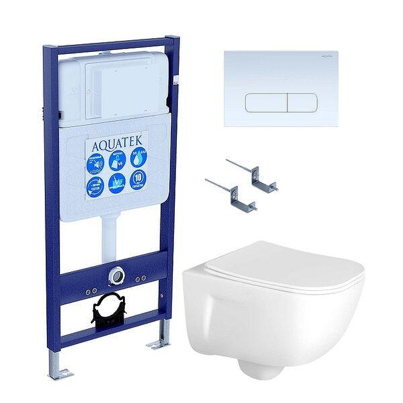 Комплект унитаза с инсталляцией Aquatek Set Aquatek Дива-013 4в1 с сиденьем Микролифт и Белой клавишей смыва