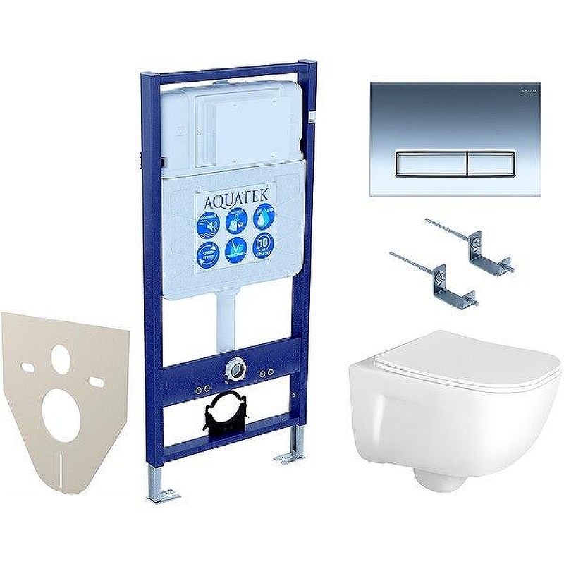 Комплект унитаза с инсталляцией Aquatek Set Aquatek Дива-016 4в1 с сиденьем Микролифт и клавишей смыва Хром глянцевый