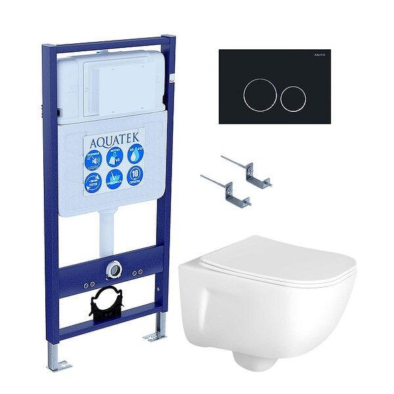 Комплект унитаза с инсталляцией Aquatek Set Aquatek Дива-020 4в1 с сиденьем Микролифт и Черной матовой клавишей смыва