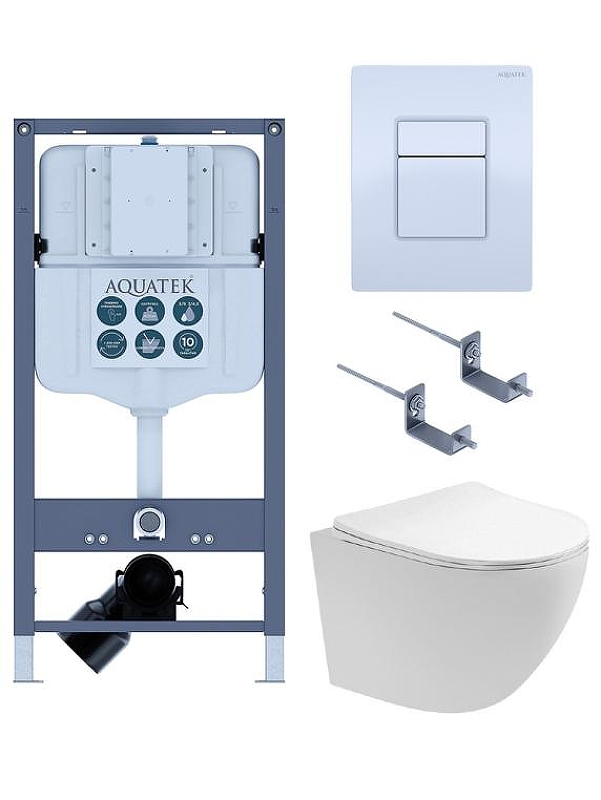 Комплект унитаза с инсталляцией Aquatek Set Aquatek Европа-INSP02 4в1 цвет Белый с сиденьем Микролифт и клавишей смыва цвет Белый