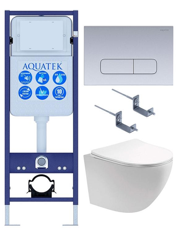 Комплект унитаза с инсталляцией Aquatek Set Aquatek Европа T-17-KDI14 цвет Белый с сиденьем Микролифт и клавишей смыва цвет Хром матовый