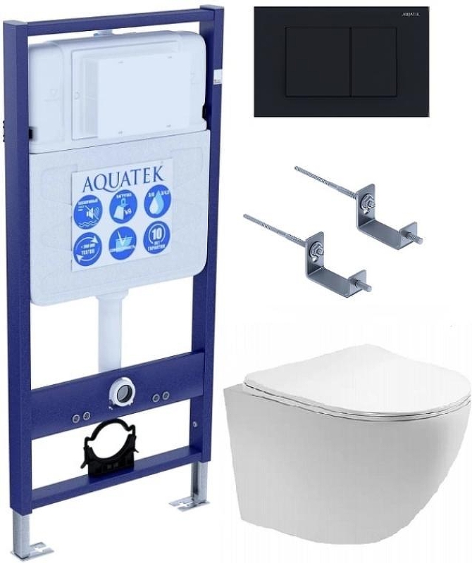 Комплект унитаза с инсталляцией Aquatek Set Aquatek ЕВРОПА T KDI12 цвет Белый с сиденьем Микролифт и клавишей смыва цвет Черный матовый