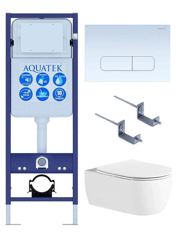 Комплект унитаза с инсталляцией Aquatek Set Aquatek Европа New-013 4в1 цвет Белый с сиденьем Микролифт и клавишей смыва цвет Белый
