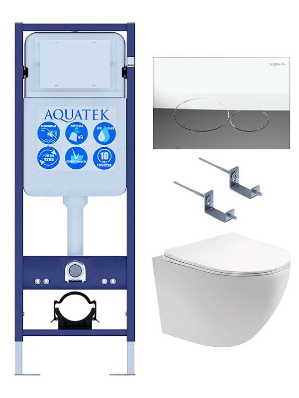 Комплект унитаза с инсталляцией Aquatek Set Aquatek Европа T-17-KDI72 цвет Белый с сиденьем Микролифт и клавишей смыва цвет Хром глянцевый