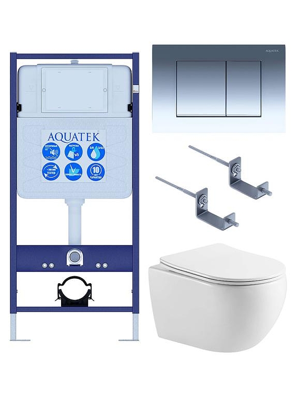 Комплект унитаза с инсталляцией Aquatek Set Aquatek Европа-AQ1190-010 цвет Белый с сиденьем Микролифт и клавишей смыва цвет Хром глянцевый