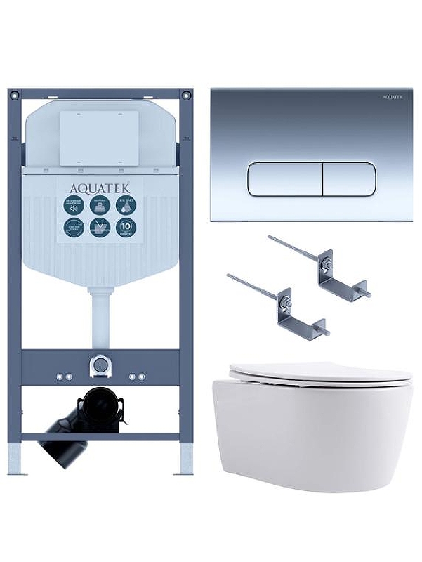 Комплект унитаза с инсталляцией Aquatek Set Aquatek Европа New-016/023 цвет Белый с сиденьем Микролифт и клавишей смыва цвет Хром глянцевый