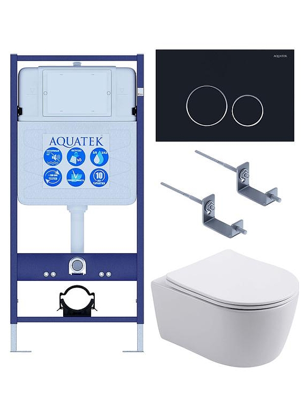Комплект унитаза с инсталляцией Aquatek Set Aquatek Европа T-020 4в1 цвет Белый с сиденьем Микролифт и клавишей смыва цвет Хром глянцевый
