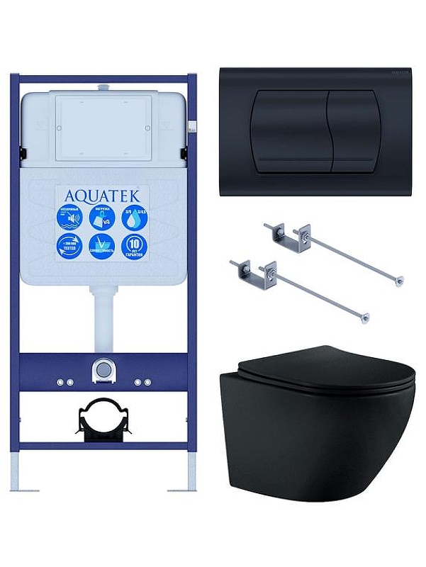 Комплект унитаза с инсталляцией Aquatek Set Aquatek Европа MB-049 4в1 цвет Черный матовый с сиденьем Микролифт и клавишей смыва цвет Черный матовый