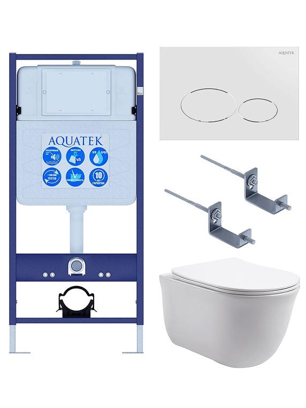 Комплект унитаза с инсталляцией Aquatek Set Aquatek Классик-071 4в1 цвет Белый с сиденьем Микролифт и клавишей смыва цвет Белый