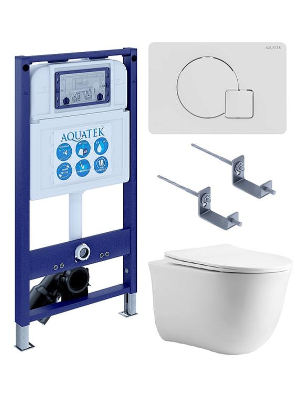Комплект унитаза с инсталляцией Aquatek Set Aquatek Классик cm-066 4в1 цвет Белый с сиденьем Микролифт и клавишей смыва цвет Белый глянцевый