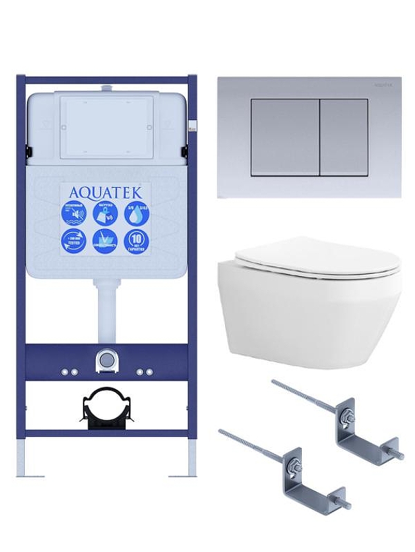 Комплект унитаза с инсталляцией Aquatek Set Aquatek Лея cm-011 4в1 цвет Белый с сиденьем Микролифт и клавишей смыва цвет Хром матовый