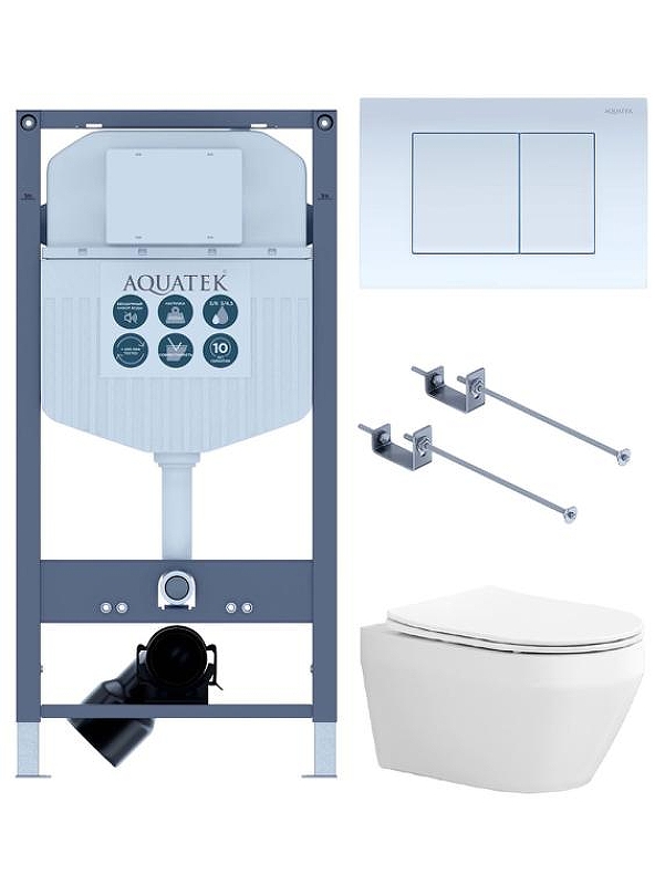 Комплект унитаза с инсталляцией Aquatek Set Aquatek Лея KKI-1-009 4в1 цвет Белый с сиденьем Микролифт и клавишей смыва цвет Белый