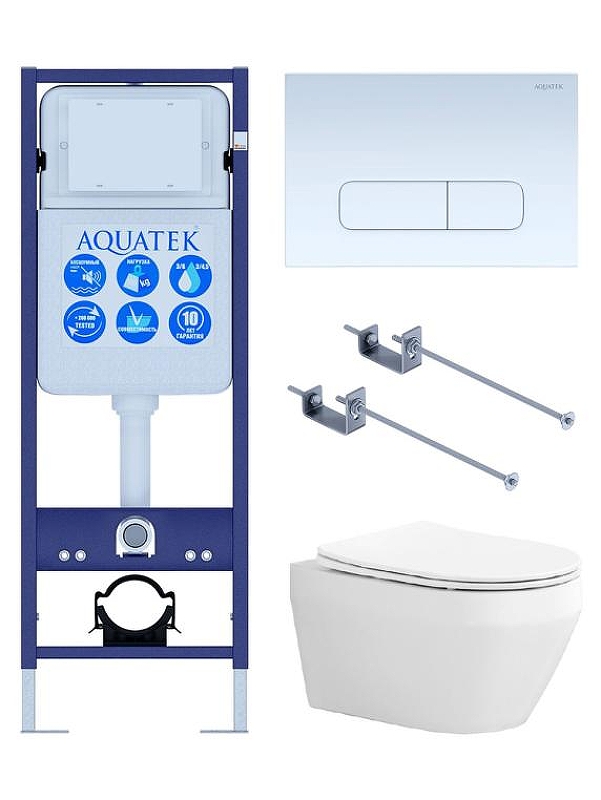 Комплект унитаза с инсталляцией Aquatek Set Aquatek Лея KKI-1-013 4в1 цвет Белый с сиденьем Микролифт и клавишей смыва цвет Белый